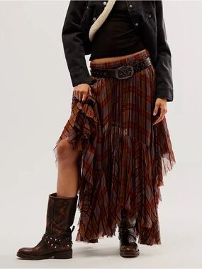Free People one clover Asymmetrical Plaid Hanky Hem Skirt